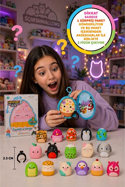 TOYFEST Squishmallows Squish-a-longs Seri 3 Sürpriz Paket 3 Figür Yüzük Çanta...