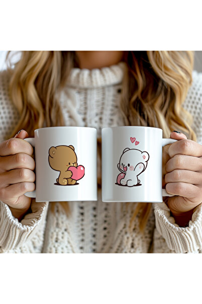 Mio Life Special Gift for Lovers, Set of 2 Cute Teddy Bear Patterned 330ml Pr...