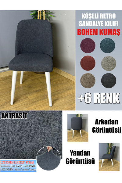 İLYEVTEKSTİLİ KÖŞELİ RETRO SANDALYE KILIFI LÜX BOHEM KUMAŞ ÇOK KALIN %100 PAMUK