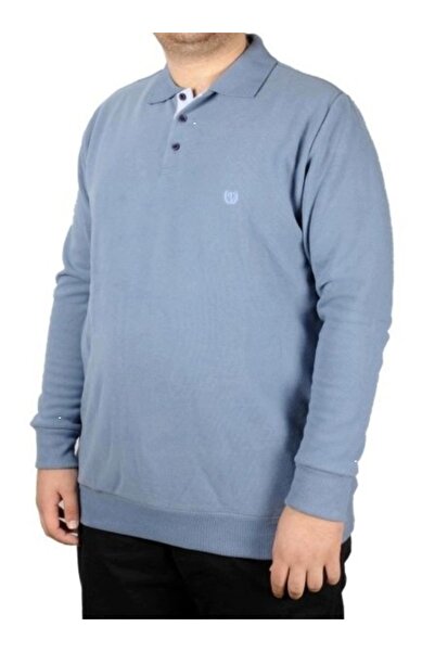 cusseli Large Size Men's Sweat Polo with Thessaloniki Embroidery C20440 Blue