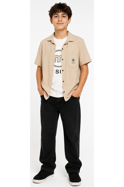 İrem Çocuk Giyim Boy's m Design Written on Pocket Snap Closure Shirt T-Shirt ...