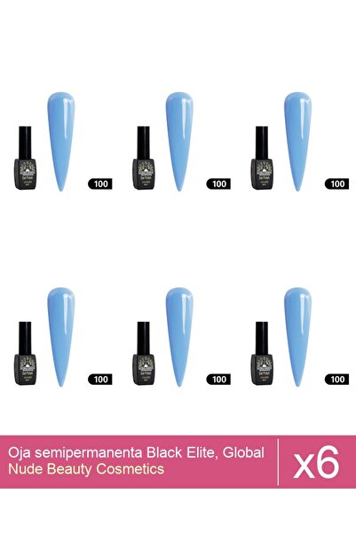 Makeup Set 6x Oja semipermanenta Black Elite, Global Fashion 8 ml,100