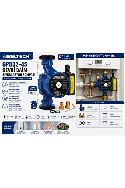 İBELTECH GPD32-4S Sirkülasyon Pompası 40’lık çıkış 180mm Devir Daim Pompası Y...