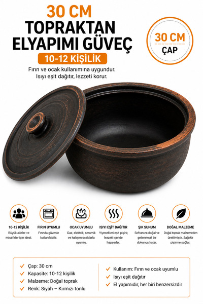 DestiHome Özel Yapım Doğal Topraktan Büyük Boy Güveç(28-30)cm