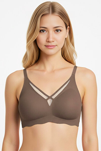 Homay Tulle Detailed Wavy Laser Cut Seamless Bra - One Piece