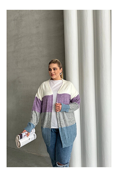 LC Waikiki Nevavm with Difference Plus Size Long Sleeve Open Front Color Bloc...