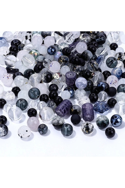 Choice7 Black 50g Assorted Glass Beads Cracked Spacer Beads Set Craft Beading...
