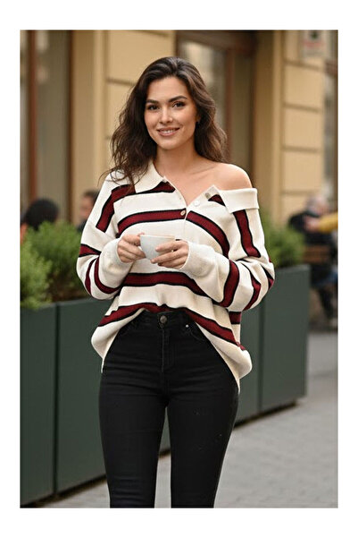 LC Waikiki Nevavm White Premium/Special Yarn Polo Collar Knitwear Sweater wit...
