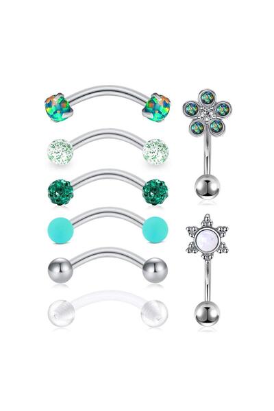Choice Set 2 8Pcs Eyebrow Piercing Set 16G Curved Barbell Piercing Rook Daith...