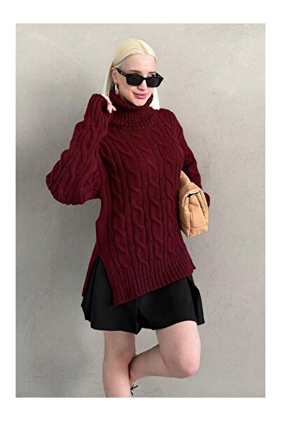 LC Waikiki Nevavm Burgundy High Neck Knit Sweater Mg2376