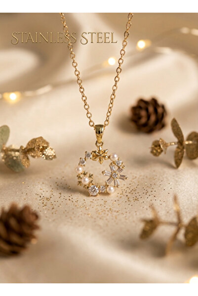 stainless steell 316L Steel Chain Gold Color Pearl Flower Model Necklace