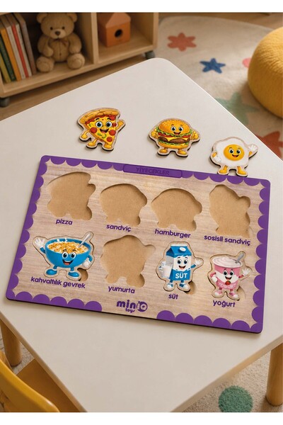 minİQ toys Wooden Turkish Foods Educational-Learning Puzzle