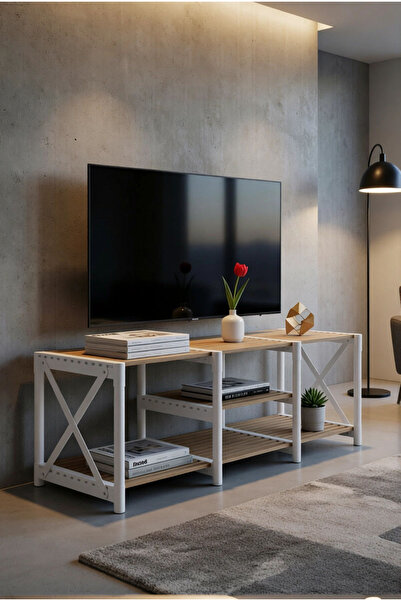 CasaNovi ZENNA RAFLI EKOLOJİK TV SEHPA BEYAZ MASİF AHŞAP