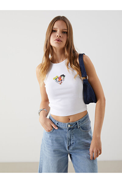 LC Waikiki Top scurt cu guler rotund și imprimeu Powerpuff Girls