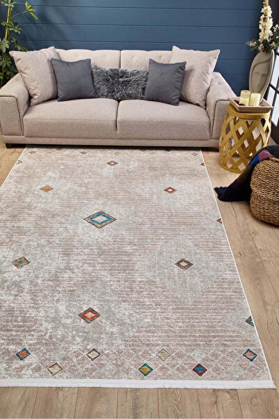 halinet Halı.Net Beige Modern Washable Non-Slip Living Room Carpet Haln-Hln1646