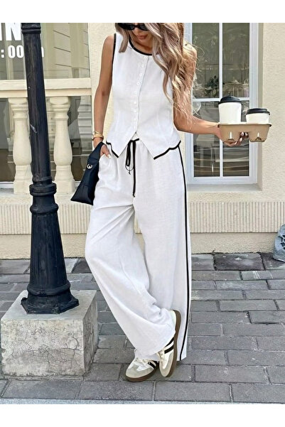 Modayakamoz Women's Sleeveless V-Neck Buttoned Imported Crepe Vest and Trouse...