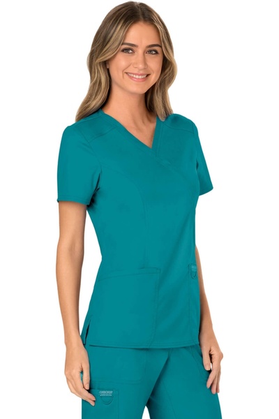 Cherokee UNIFORMS Cherokee WorkWear Bluză medicală de damă tip Mock Wrap WWE610 Albastru Teal