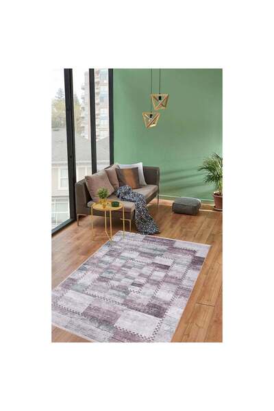 halinet Halı.Net Gray Modern Washable Non-Slip Living Room Carpet Haln-Hln034