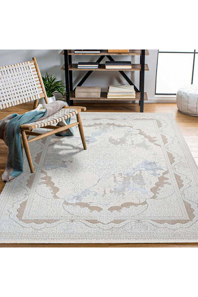 halinet Halı.Net White Vintage Antique Washable Non-Slip Living Room Carpet C...