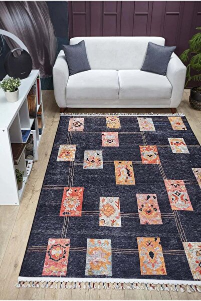 halinet Halı.Net Anthracite Modern Washable Non-Slip Living Room Carpet Haln-...