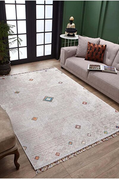 halinet Halı.Net Cream Classic Washable Non-Slip Living Room Carpet Haln-Hln5040