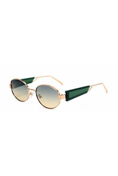 Yeloria Gold Metal Vintage Retro Sunglasses in Green Detail UV400