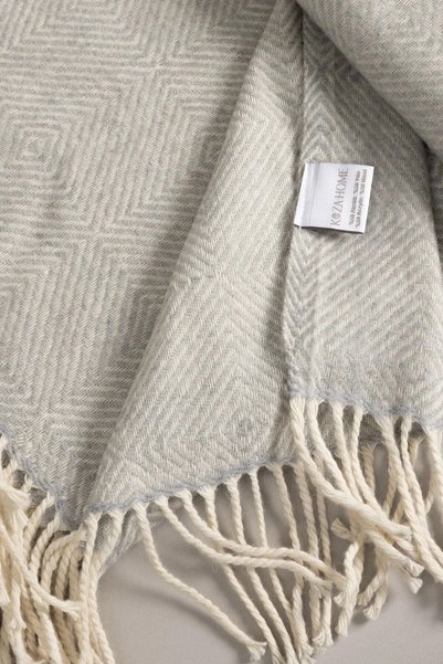 Koza Home Suez Gray White Colored Wool Single Tv Blanket 91248