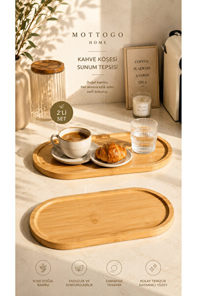 Mottogo Bambu Sunum Tepsisi Seti 2’li 4’lü 6’lı Kahve Sunum Organizer Tepsi