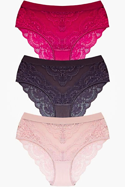 Homay 3-Pack Large Size Lace Embroidered Transparent Bikini Panties