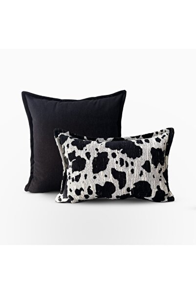 Lidoma Home "Black & Cow" Dokulu Desenli Kırlent Kılıfı Seti