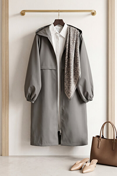 FERHEL Full Zip Hooded Raincoat - Smoked