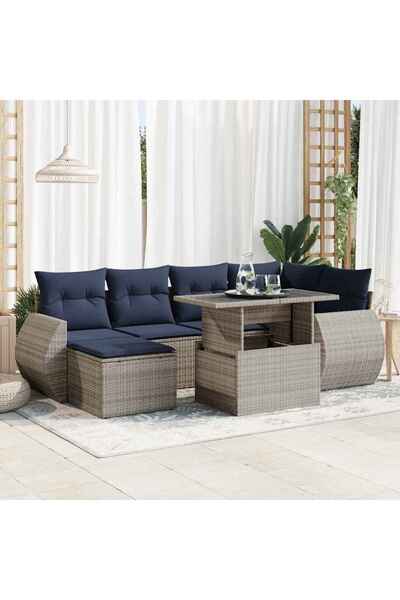 vidaxl Set canapele gradina cu perne 7 piese gri poliratan/lemn acacia
