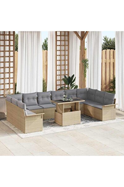 vidaxl Set de canapele pentru gradina cu perna 11 pcs Bej Rattan poli