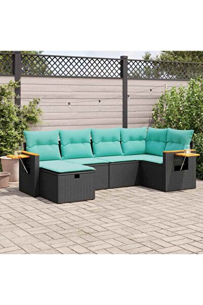vidaxl Set mobilier de gradina cu perne, 6 piese, negru, poliratan