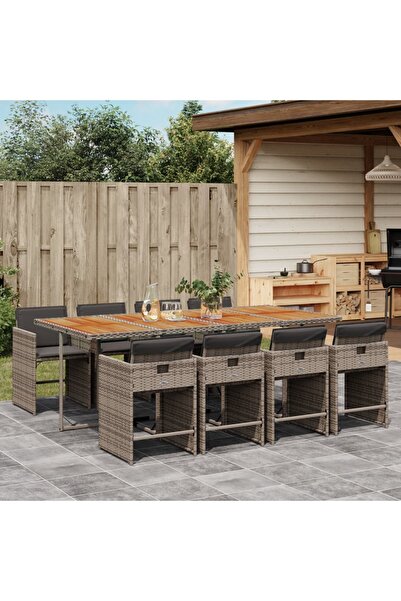 vidaxl Set mobilier gradina cu perne, 9 piese, gri, poliratan