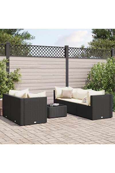 vidaxl Set mobilier de gradina cu perne, 6 piese, negru, poliratan