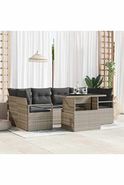 vidaxl Set de canapele pentru gradina 7 pcs Gri deschis Rattan poli