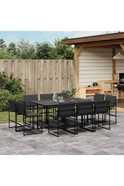 vidaxl Set mobilier de gradina, 11 piese, cu perne, negru, textilena