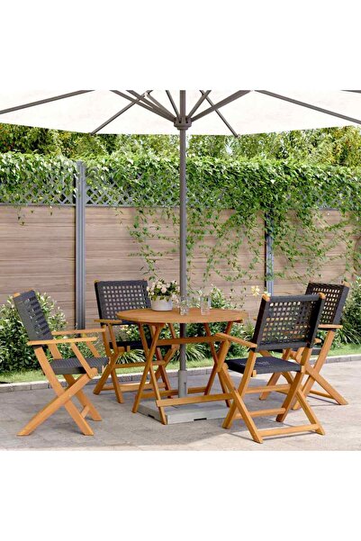 vidaxl Set mobilier gradina, 5 piese, negru, poliratan È™i lemn masiv