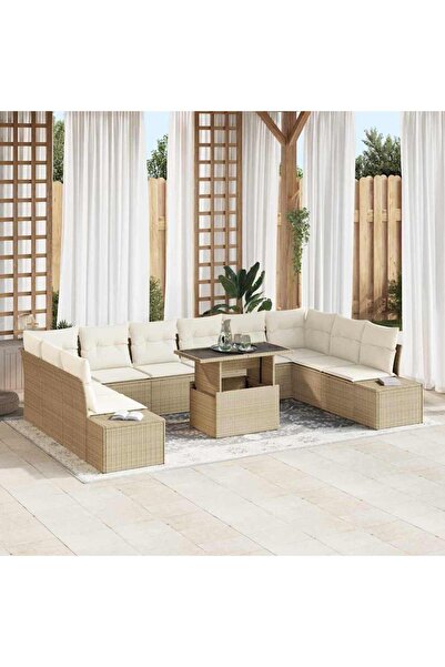 vidaxl Set de canapele pentru gradina 11 pcs Bej Rattan poli
