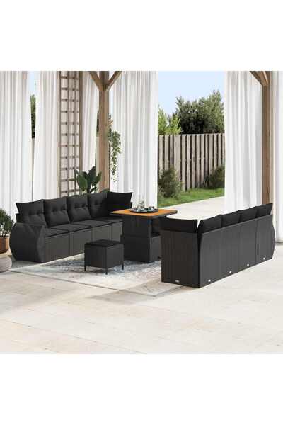 vidaxl Set de canapele pentru gradina cu perna 11 pcs Negru poliratan