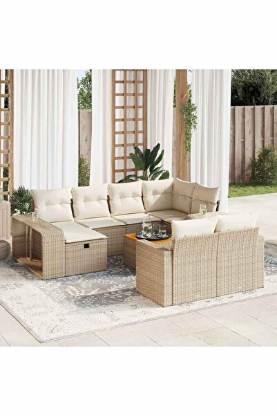 vidaxl Set canapele de gradina cu perne, 11 piese, bej, poliratan