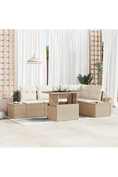 vidaxl Set de canapele pentru gradina 6 pcs Bej Rattan poli