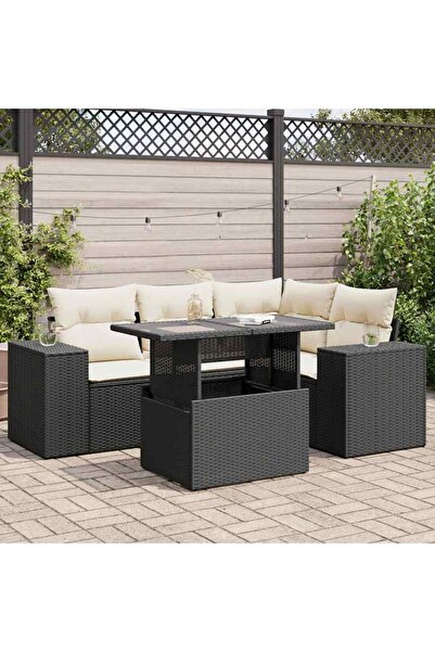 vidaxl Set mobilier de gradina cu perne, 5 piese, negru, poliratan