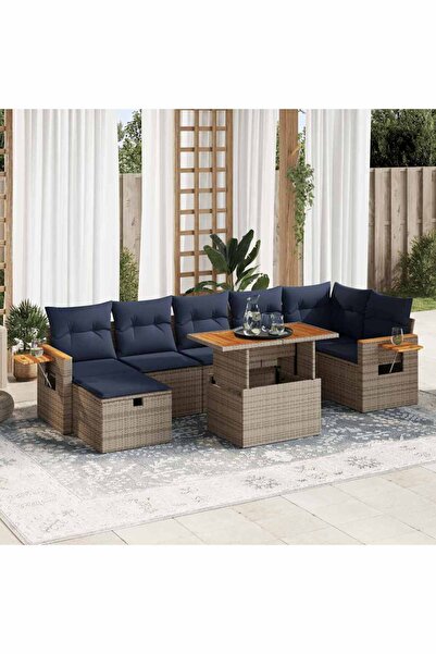 vidaxl Set canapele de gradina cu perne, 8 piese, gri, poliratan