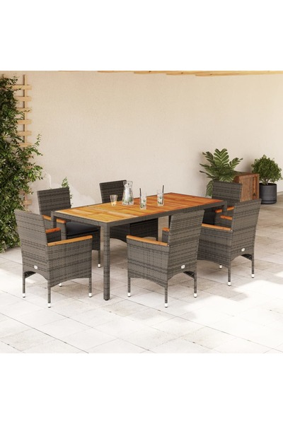 vidaxl Set mobilier gradina cu perne 7 piese gri poliratan/lemn acacia