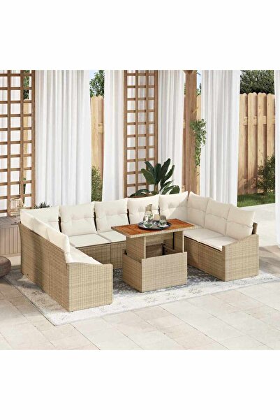 vidaxl Set de canapele pentru gradina 10 pcs Bej Rattan poli