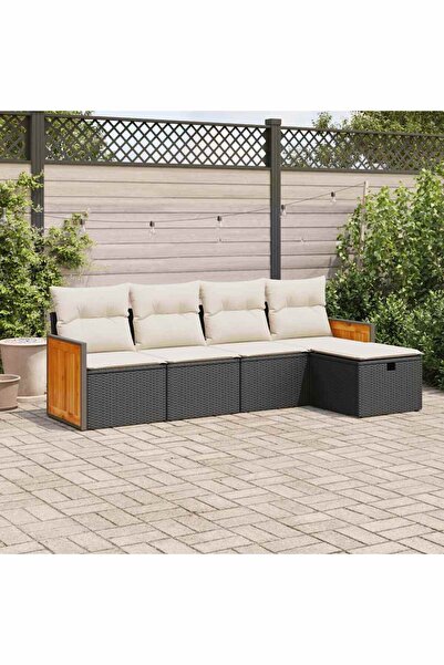vidaxl Set mobilier de gradina cu perne, 5 piese, negru, poliratan