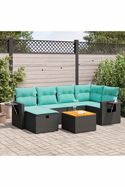 vidaxl Set canapele de gradina cu perne, 7 piese, negru, poliratan