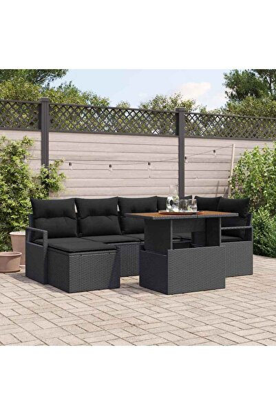 vidaxl Set de canapele pentru gradina 7 pcs Negru Rattan poli